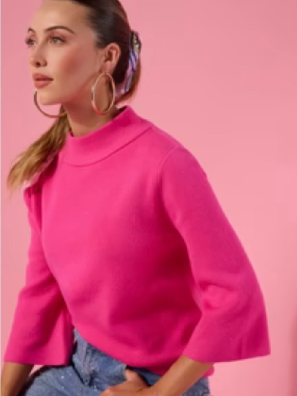 NWT Mock Neck Sweater in Vibrant Hot Pink